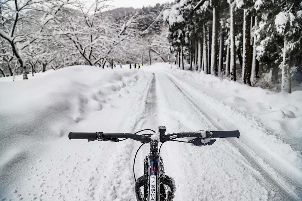 余呉湖スノーサイクリング